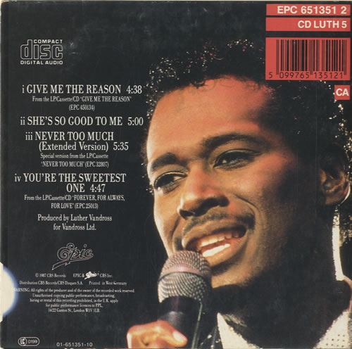 Luther Vandross Give Me The Reason UK CD single (CD5 / 5